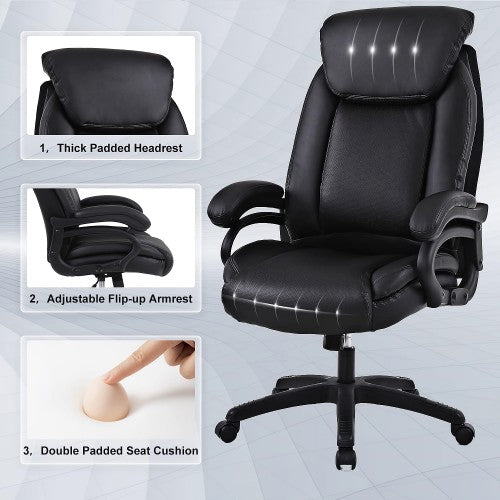 KASORIX Ergonomic Office Chair, Adjustable Swivel Chair with PU Leather, High-Back Lumbar Support, Flip-Up Armrests for Home, Office (Black) KASORIX Ergonomic Office Chair, Adjustable Swivel Chair with PU Leather, High-Back Lumbar Support, Flip-Up Armrests for Home, Office (Black)